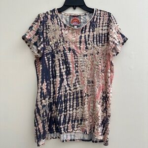 Johnny Was Women’s Size S Blue Pink Tie Dye Embroidered Floral Boho